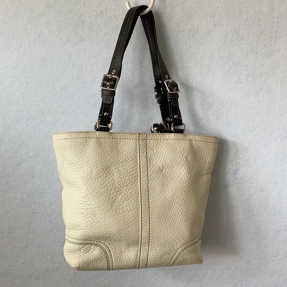 Coach Textured White & Black Satchel Purse - Picture 6 of 12